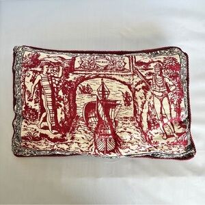 Embroidered America explorer cream and red throw pillow